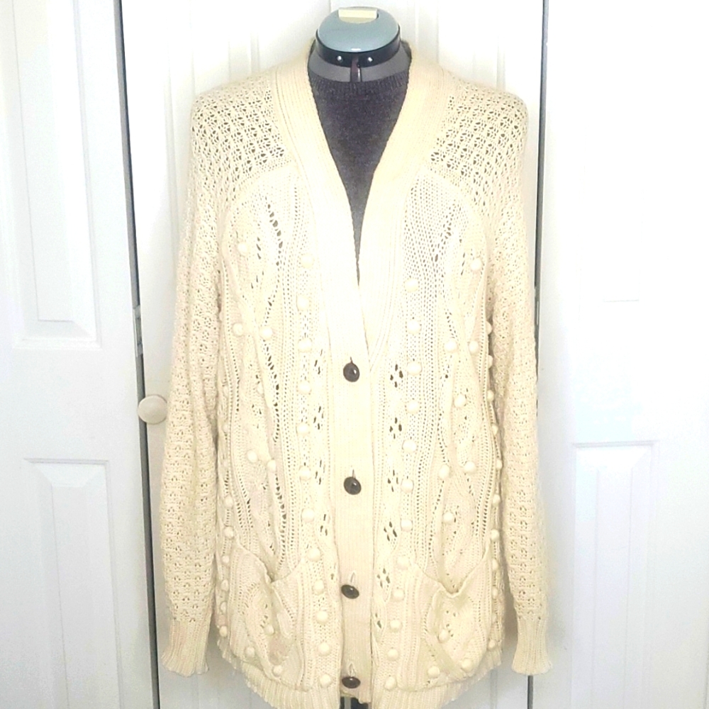 ANTHROPOLOGIE Moth Cream Cardigan Sweater Size XL
